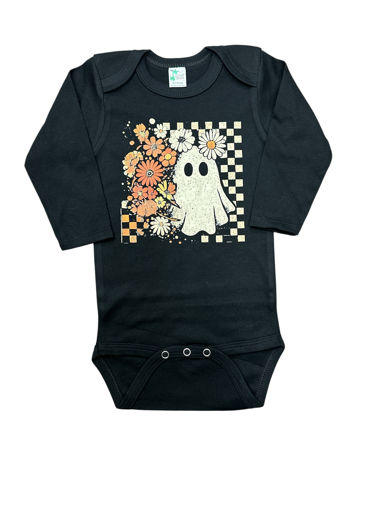 Floral Ghost Checker • Boho Halloween• Baby Body Suit