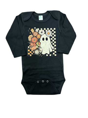 Floral Ghost Checker • Boho Halloween• Baby Body Suit
