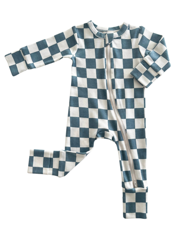 Blueberry Muffin Checkerboard / Organic 2-Way Zip Romper