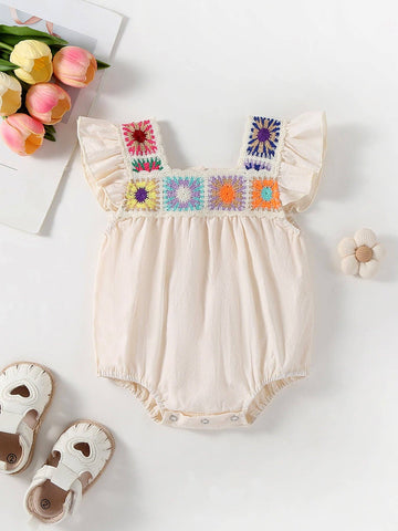 Summer Crochet Square Baby Ruffle Romper