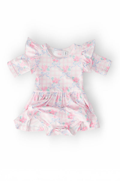 Ribbons & Roses 3/4 Sleeve Flutter Twirl Bodysuit