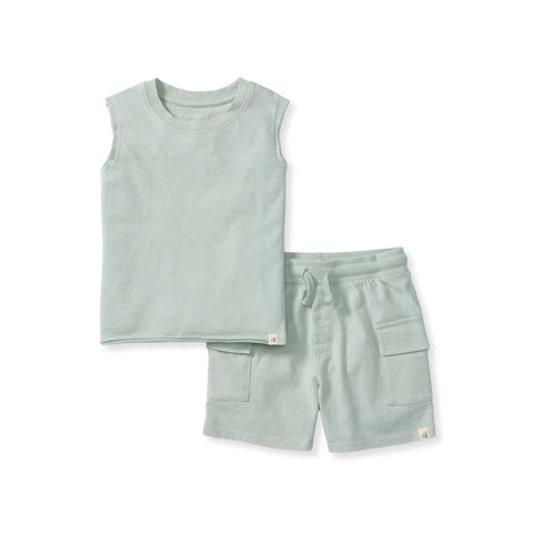 Acid Wash Boy Tee & Shorts Set - River Slate