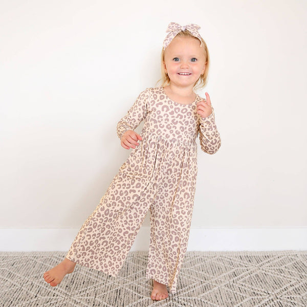 Amari Leopard WIDE LEG ROMPER Bamboo Kids Clothing Outfit