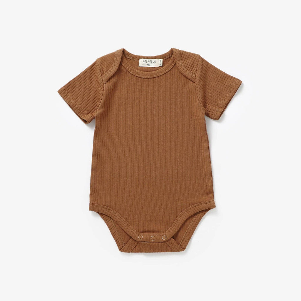 Short sleeved organic cotton bodysuit- The Bobbi-Burnt Umber