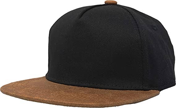 Flat Brim Trucker Hat - Black/Faux Leather Brim