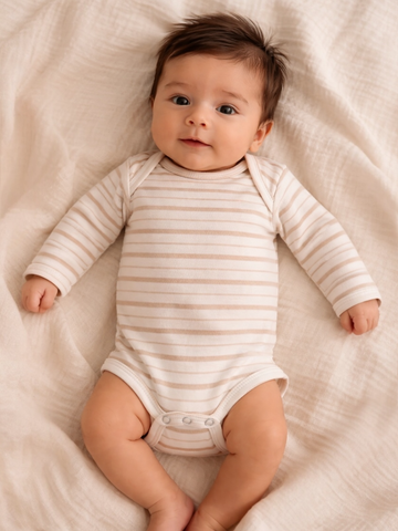 Biscuit Mixed Stripe / Organic Long Sleeve Bodysuit