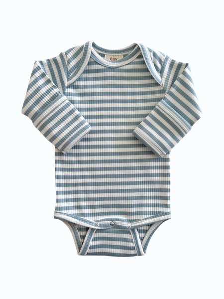 Dusty Blue Stripe / Organic Ribbed Long Sleeve Bodysuit