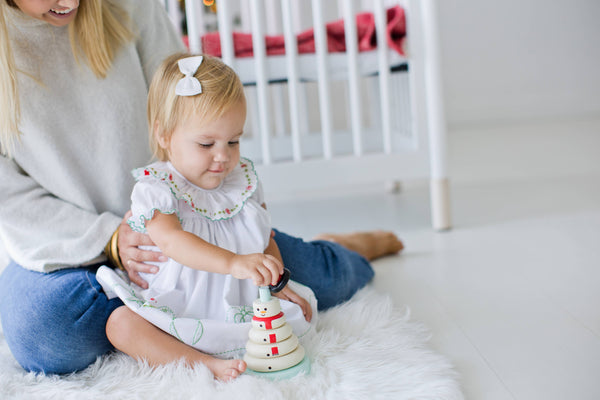 Wooden Snowman Stacking Toy Set, Holiday Baby Toddler Gift