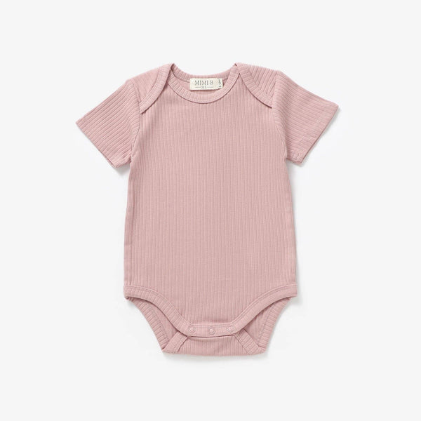 Short sleeved organic cotton bodysuit-Peony