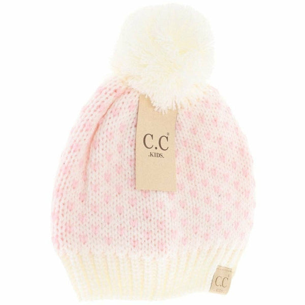 Kids Heart Knit Pom Beanie for Children