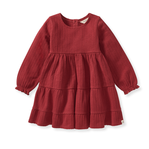 Dotted Rib Organic Cotton Dress - Brick Red