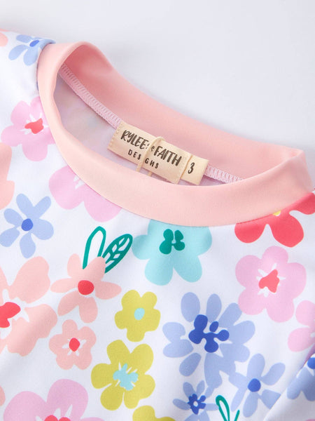 Floral Girls Long Sleeve Swim Set
