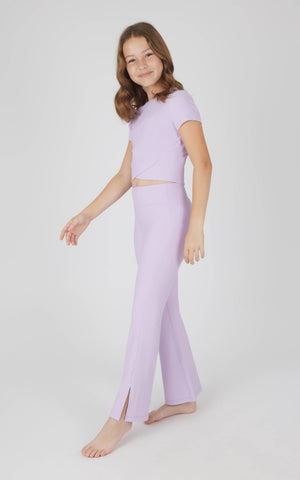 Girls Rib Crossover Top and Flare Outfit Set: Orchid Bloom