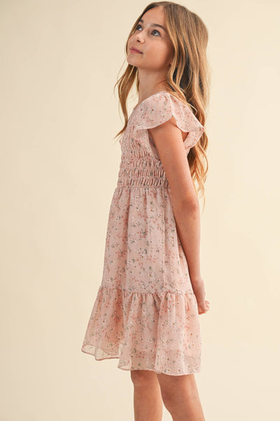 TWEEN KIDS GIRLS SMOCKED FLOUNCE DRESS (9-12)