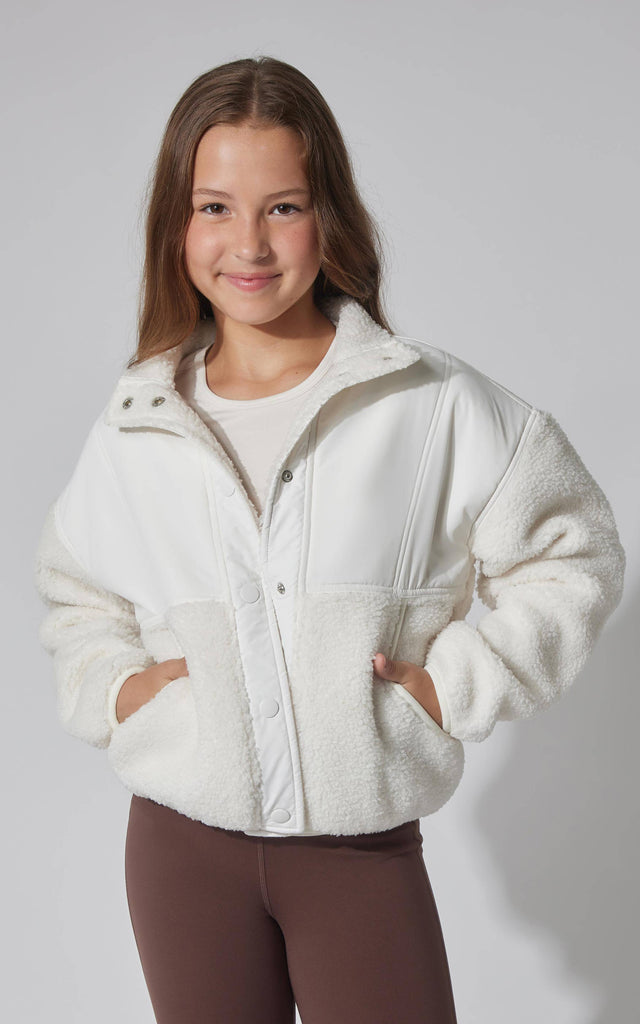 Tween Girls Trendy Sherpa Cozy Jacket with Snaps Closure