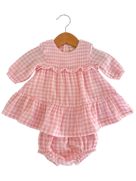 Smocked Ruffle Tiered Dress & Bloomer, Pink Gingham