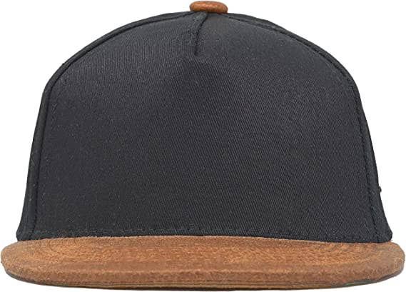 Flat Brim Trucker Hat - Black/Faux Leather Brim
