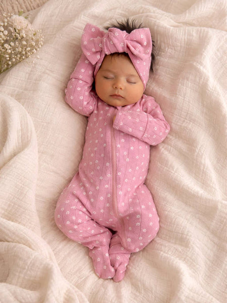 Pink Flower / Organic Pointelle 2-Way Zip Footie