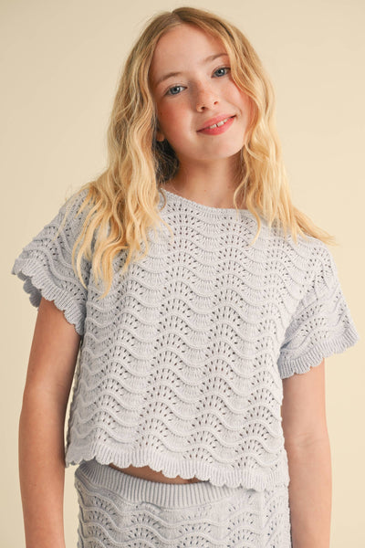 TWEEN GIRLS KIDS CROCHET S/S TOP (7/14)