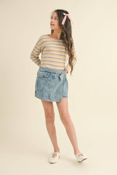 GIRLS KIDS CREW NECK STRIPE TOP (4-6X)