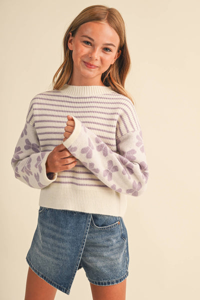 GIRLS LAVENDER DROP SHOULDER SWEATER  (7-14)