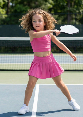 Girls Bright Pink Athletic Pleated Skirt Active Sport Set