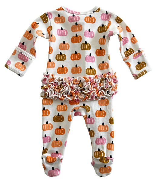 Pink Pumpkin Patch / Organic Frill Zip Footie