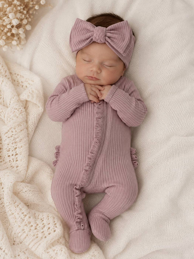 Lavender / Ribbed Frill 2-Way Zip Footie