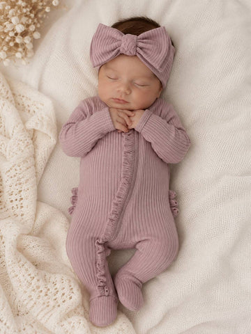 Lavender / Ribbed Frill 2-Way Zip Footie
