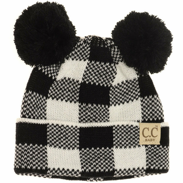 BABY Buffalo Plaid Pom Pom Beanie - Newborn/Knit Hat