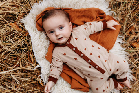 Raglan Long Leg Romper- Pecan Acorns