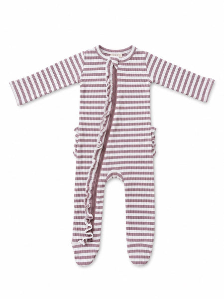 Violet Stripe / Ribbed Frill 2-Way Zip Footie