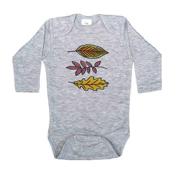 Three Leaves Fall Fall Autumn Outdoor Grey Baby Body Suit