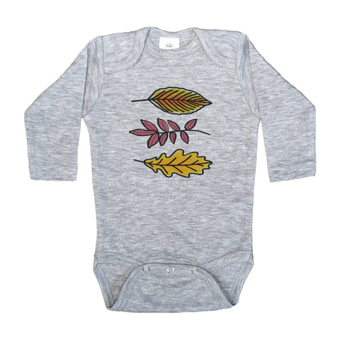 Three Leaves Fall Fall Autumn Outdoor Grey Baby Body Suit