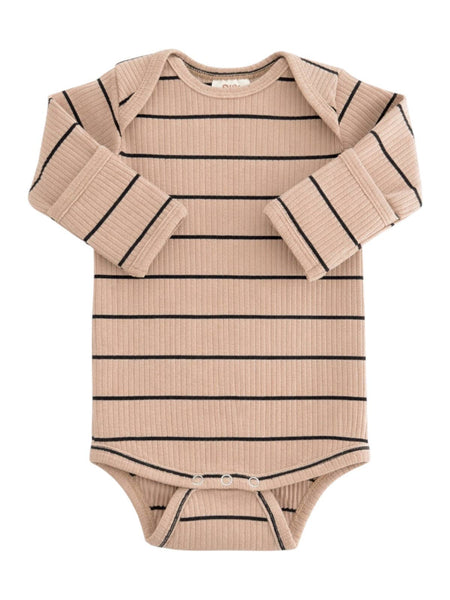Tan/Black Stripe / Ribbed Long Sleeve Bodysuit