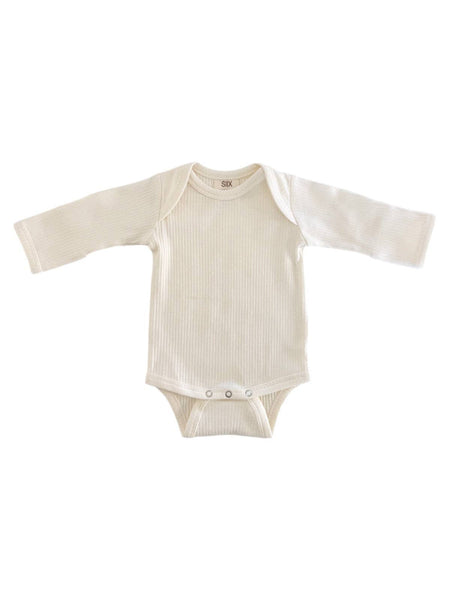 Ivory / Organic Ribbed Long Sleeve Bodysuit