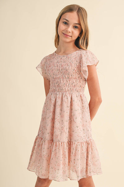 TWEEN KIDS GIRLS SMOCKED FLOUNCE DRESS (9-12)