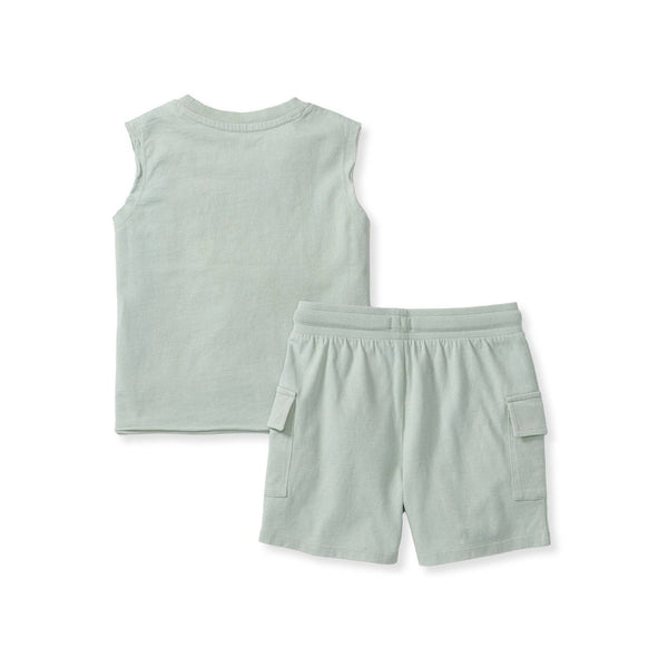 Acid Wash Boy Tee & Shorts Set - River Slate