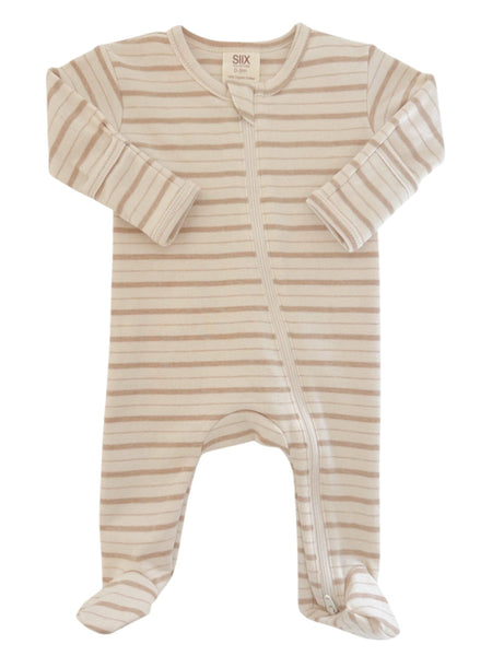 Biscuit Mixed Stripe / Organic 2-Way Zip Footie