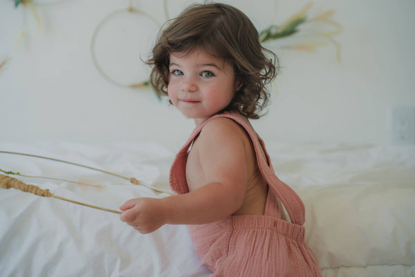 The Darcy - Sweet Pink- Organic Muslin Adjustable Overalls