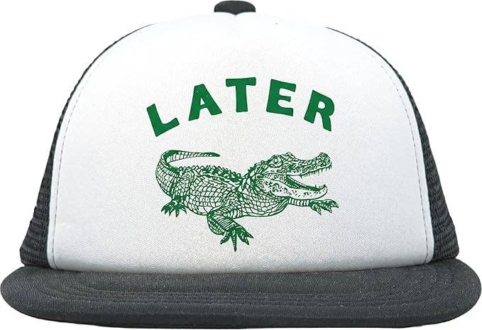 Flat Brim Trucker Hat - Lator Alligator - Black/White