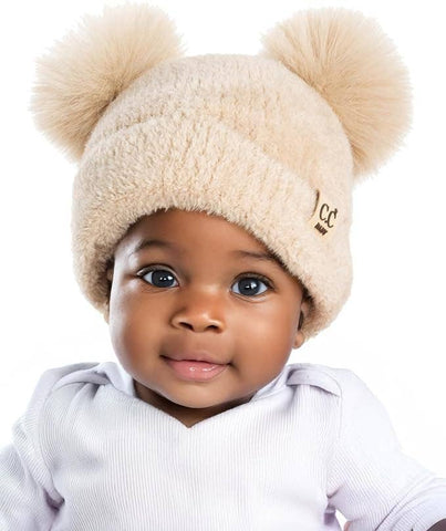 C.C Infant Double Pom Chenille Beanie - Beige