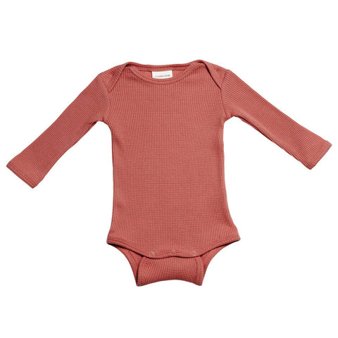 Organic Waffle Long Sleeve Bodysuit, Dusty Rose