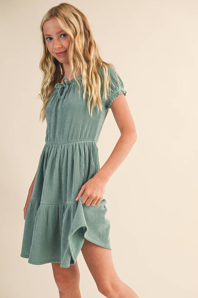 TWEEN KIDS GIRLS PUFF SLV TIERED DRESS (7-12)