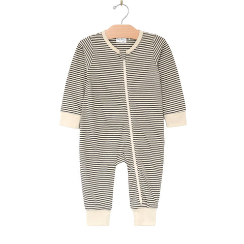 2 Way Zip Romper- Stripe- Charcoal