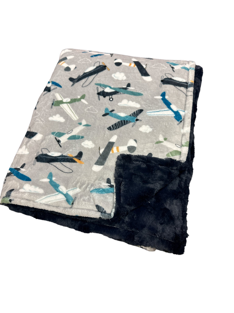 Airplane Toddler Sized Minky Blanket