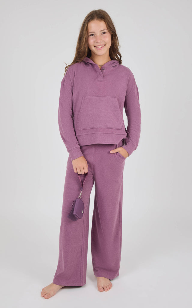 Tween Girls Snap Hoodie, Wide Pants and Wristlet - 3 PC SET - Berry Conserve