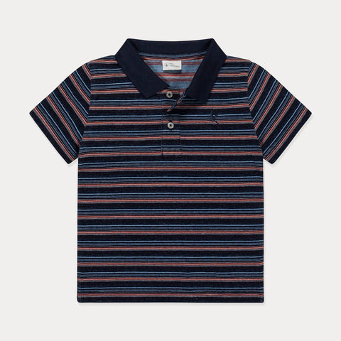 Boys Polo Shirt, Cotton Striped - Classic Black Stripes