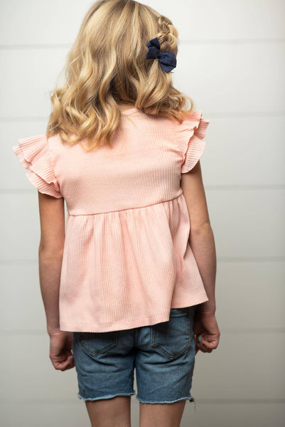 Kids Pink Double Ruffle Flutter Sleeve Shirt