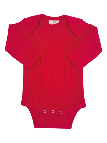 Red / Organic Pointelle Long Sleeve Bodysuit